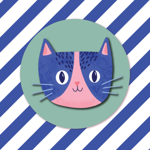 Blue Stripe Cute Cat - Die Cut Sticker by Mad Philomena