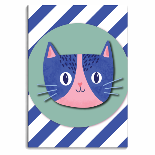 Blue Stripe Cute Cat - personalised A4, A5, A6 notebook by Mad Philomena