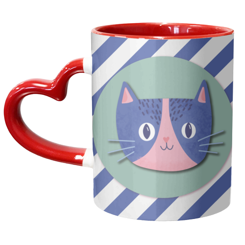 Blue Stripe Cute Cat - unique mug by Mad Philomena