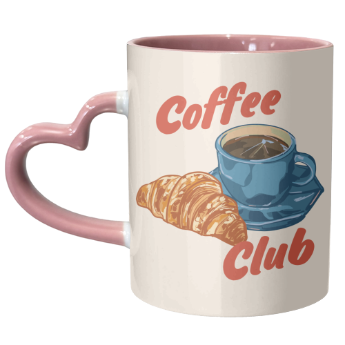 Coffee Club – Croissant and Espresso Illustration - unique mug by EZbie