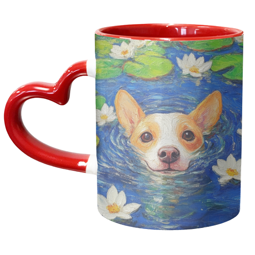 Dog swimming in lake - unique mug by DejaReve