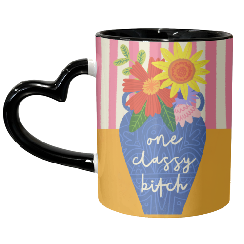 One Classy Bitch Funny Floral Flowers Bold Bright Illustration - unique mug by AbiGoLucky