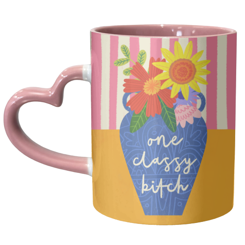 One Classy Bitch Funny Floral Flowers Bold Bright Illustration - unique mug by AbiGoLucky