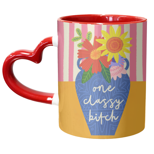 One Classy Bitch Funny Floral Flowers Bold Bright Illustration - unique mug by AbiGoLucky