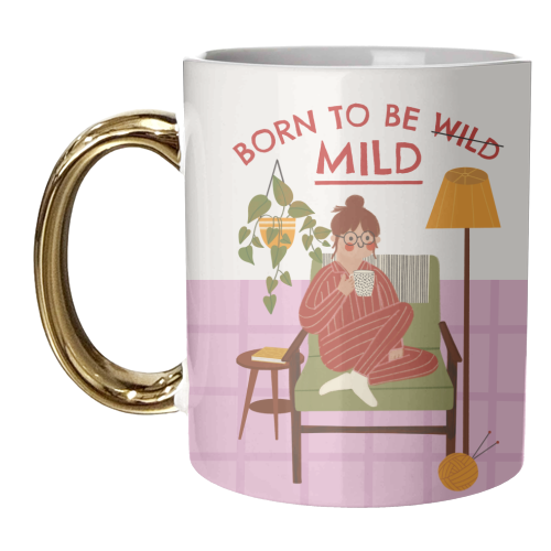 Born to be mild Funny Introvert Illustration Design - unique mug by AbiGoLucky