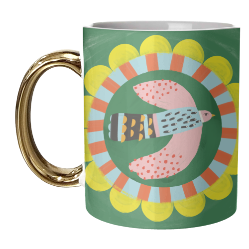 Peckish Bold Bright Bird Illustration Plate Design - unique mug by AbiGoLucky
