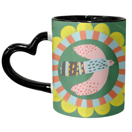Peckish Bold Bright Bird Illustration Plate Design - unique mug by AbiGoLucky