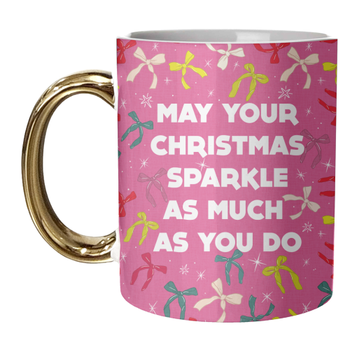 Sparkling Christmas Bow Card – Festive Retro Pink Design - unique mug by Ania Wieclaw