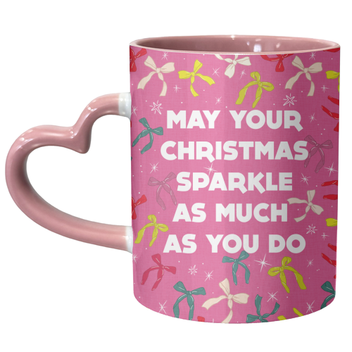 Sparkling Christmas Bow Card – Festive Retro Pink Design - unique mug by Ania Wieclaw
