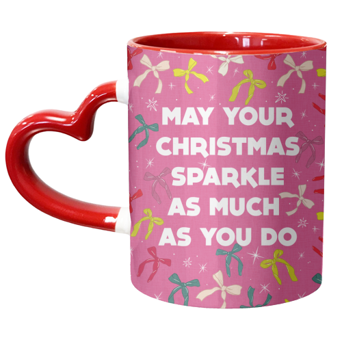 Sparkling Christmas Bow Card – Festive Retro Pink Design - unique mug by Ania Wieclaw