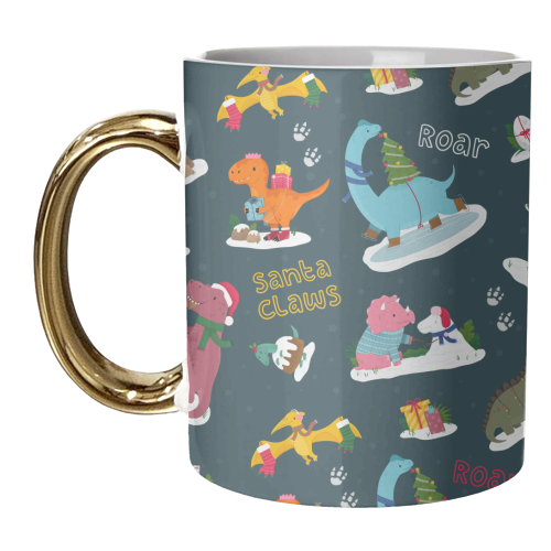 Dinosaur Christmas Pattern - unique mug by Loren Grosvenor