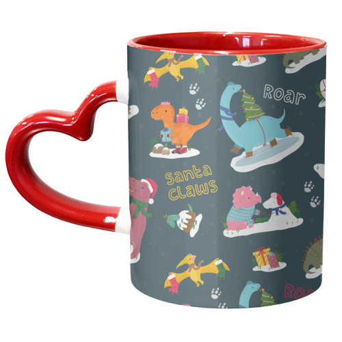 Dinosaur Christmas Pattern - unique mug by Loren Grosvenor