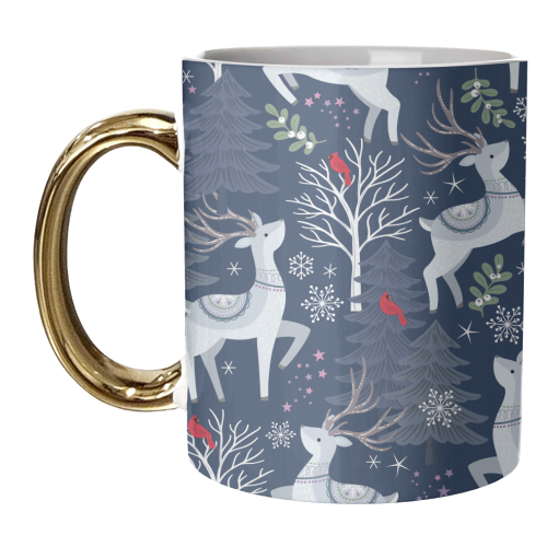 Winter deer and trees - unique mug by Mandy Kippax