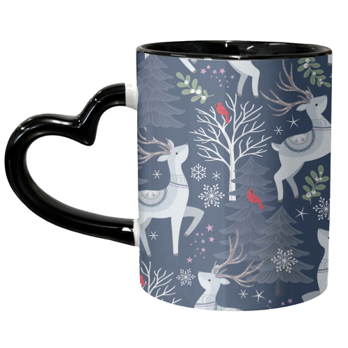 Winter deer and trees - unique mug by Mandy Kippax