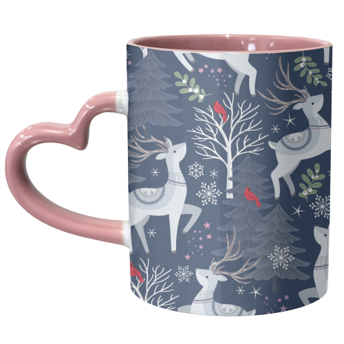 Winter deer and trees - unique mug by Mandy Kippax