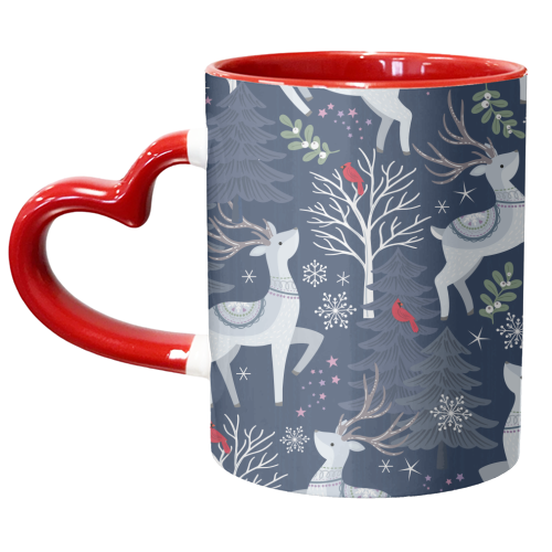 Winter deer and trees - unique mug by Mandy Kippax