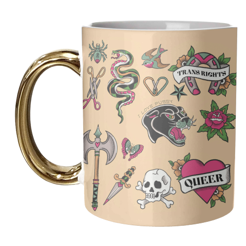 Sapphic Tattoo Flash - unique mug by The Queer Store