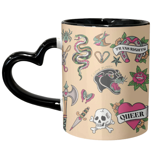 Sapphic Tattoo Flash - unique mug by The Queer Store