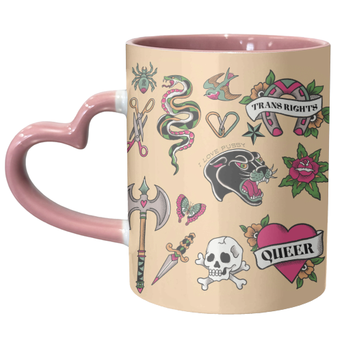 Sapphic Tattoo Flash - unique mug by The Queer Store