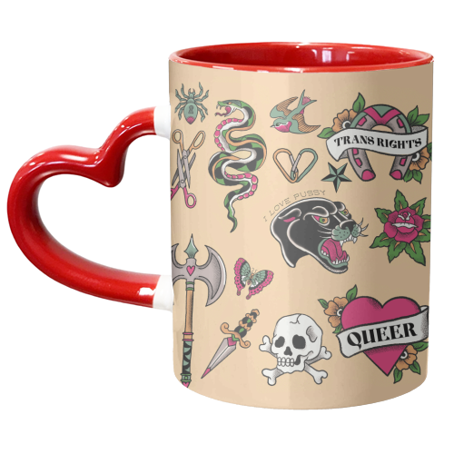 Sapphic Tattoo Flash - unique mug by The Queer Store