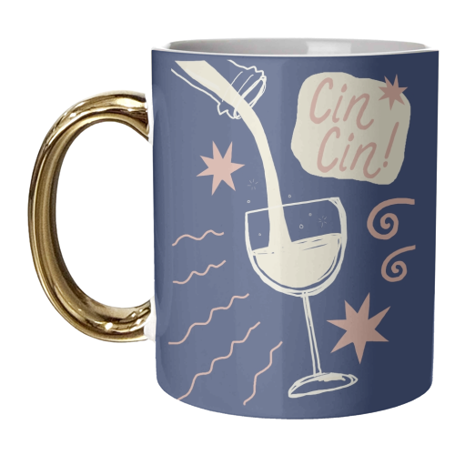 Cin Cin white wine print - unique mug by Giddy Kipper