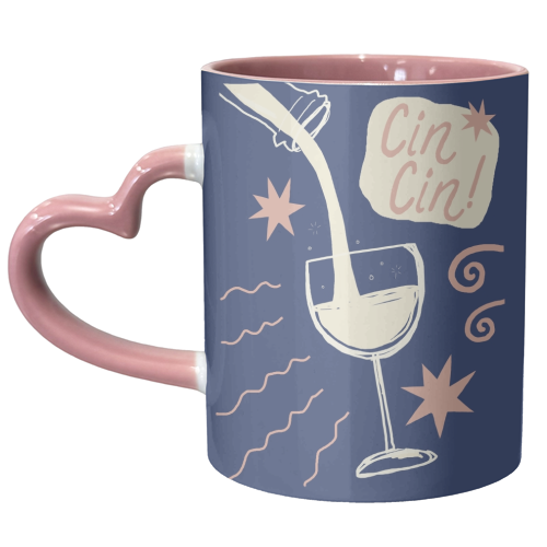 Cin Cin white wine print - unique mug by Giddy Kipper
