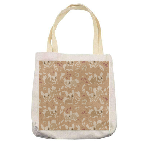 Cute Brown Bunnies Pattern - printed tote bag by Claire Stamper