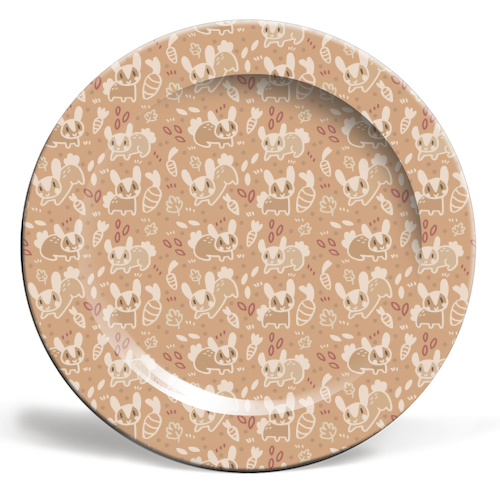 Cute Brown Bunnies Pattern - ceramic dinner plate by Claire Stamper