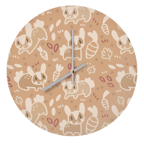 Cute Brown Bunnies Pattern - quirky wall clock by Claire Stamper