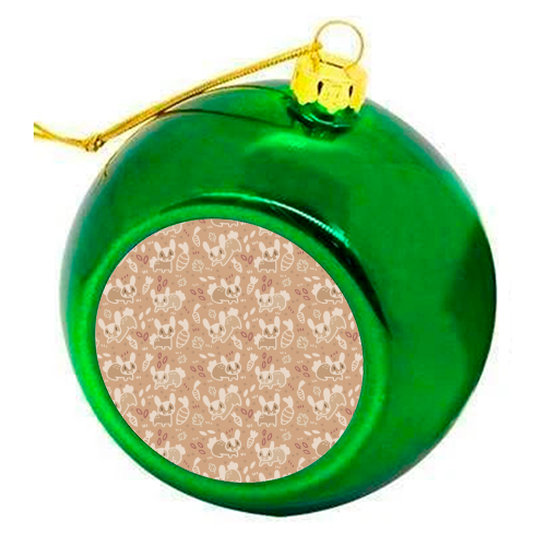 Cute Brown Bunnies Pattern - colourful christmas bauble by Claire Stamper