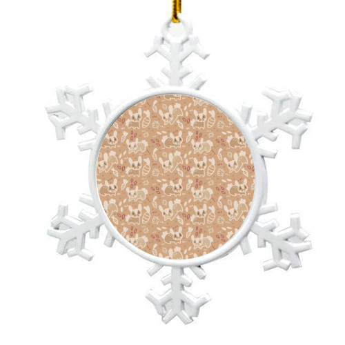Cute Brown Bunnies Pattern - snowflake decoration by Claire Stamper