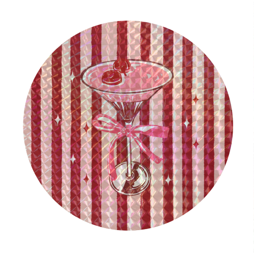 Retro Valentine Striped Cocktail Coquette Illustration - Circle Sticker by EZbie