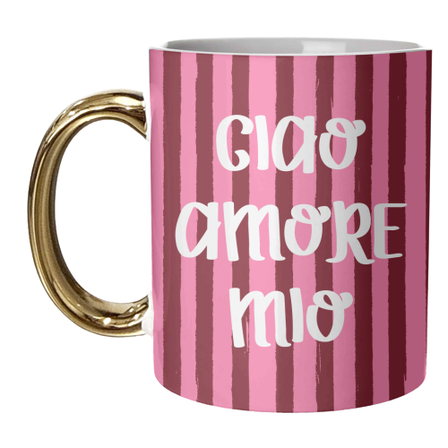 Ciao Amore Mio Pink Retro Stripes - unique mug by EZbie