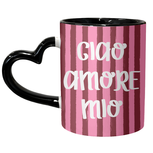 Ciao Amore Mio Pink Retro Stripes - unique mug by EZbie