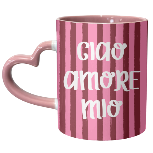 Ciao Amore Mio Pink Retro Stripes - unique mug by EZbie