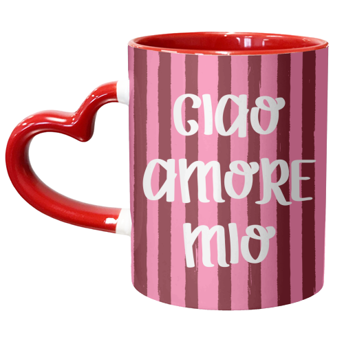 Ciao Amore Mio Pink Retro Stripes - unique mug by EZbie