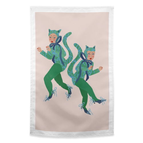 Cat Women Green Bows Catsuit - funny tea towel by Steph Pryor