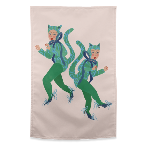 Cat Women Green Bows Catsuit - funny tea towel by Steph Pryor