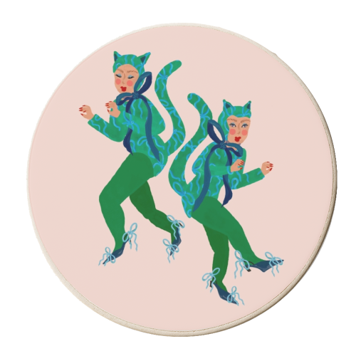Cat Women Green Bows Catsuit - personalised beer coaster by Steph Pryor