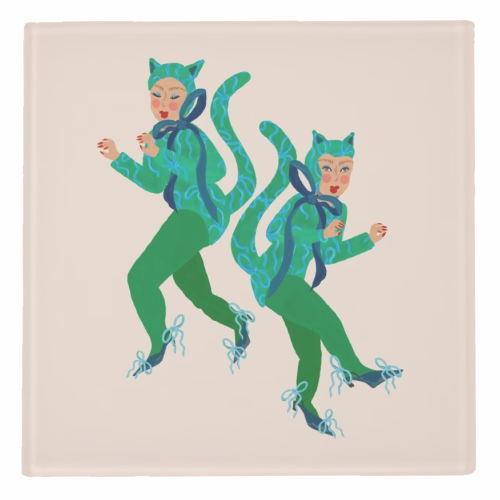 Cat Women Green Bows Catsuit - personalised beer coaster by Steph Pryor