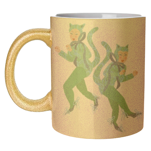 Cat Women Green Bows Catsuit - unique mug by Steph Pryor