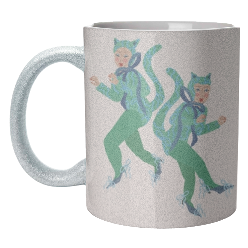 Cat Women Green Bows Catsuit - unique mug by Steph Pryor