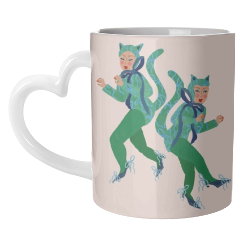 Cat Women Green Bows Catsuit - unique mug by Steph Pryor