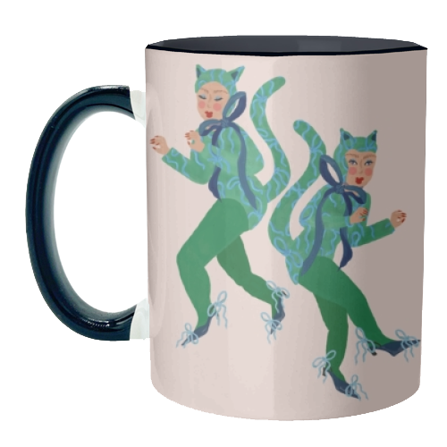 Cat Women Green Bows Catsuit - unique mug by Steph Pryor