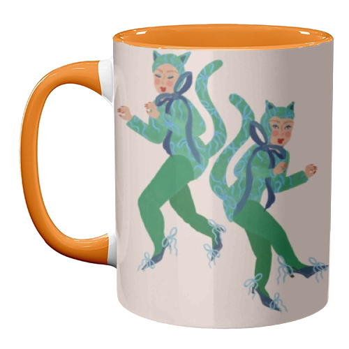 Cat Women Green Bows Catsuit - unique mug by Steph Pryor
