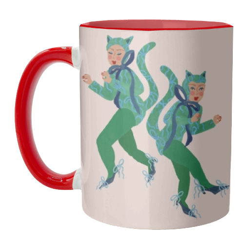 Cat Women Green Bows Catsuit - unique mug by Steph Pryor