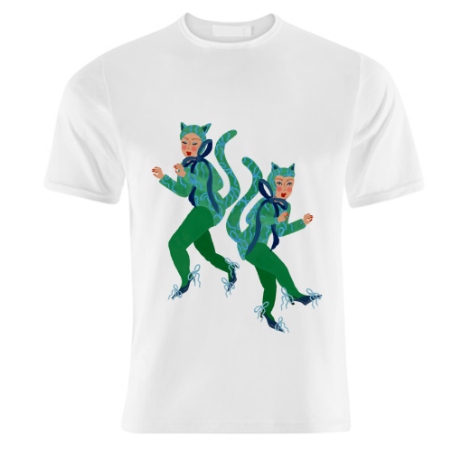 Cat Women Green Bows Catsuit - unique t shirt by Steph Pryor