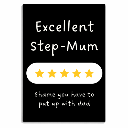 Excellent Step Mum Five Star Funny Quote Print - personalised A4, A5, A6 notebook by Sundiva Designs