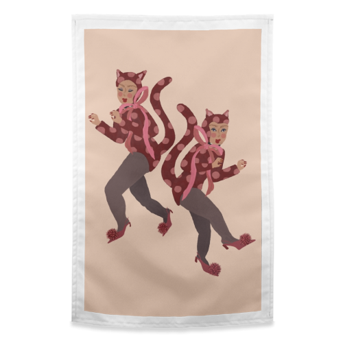 Cat Women - Blush Polka Catsuits - funny tea towel by Steph Pryor