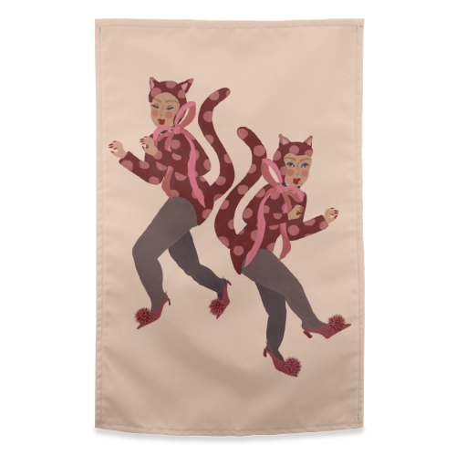 Cat Women - Blush Polka Catsuits - funny tea towel by Steph Pryor